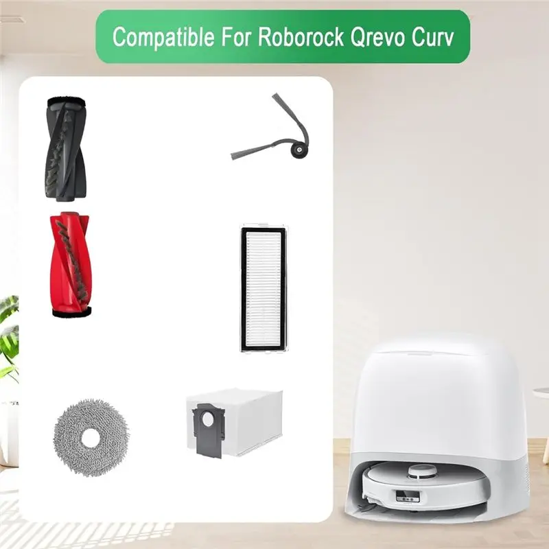 BAAJ-Replacement Parts For Roborock Qrevo Curve Robot Vacuum Attachments Main Brush Side Brush HEPA Filters Mop Cloth Dust Bags