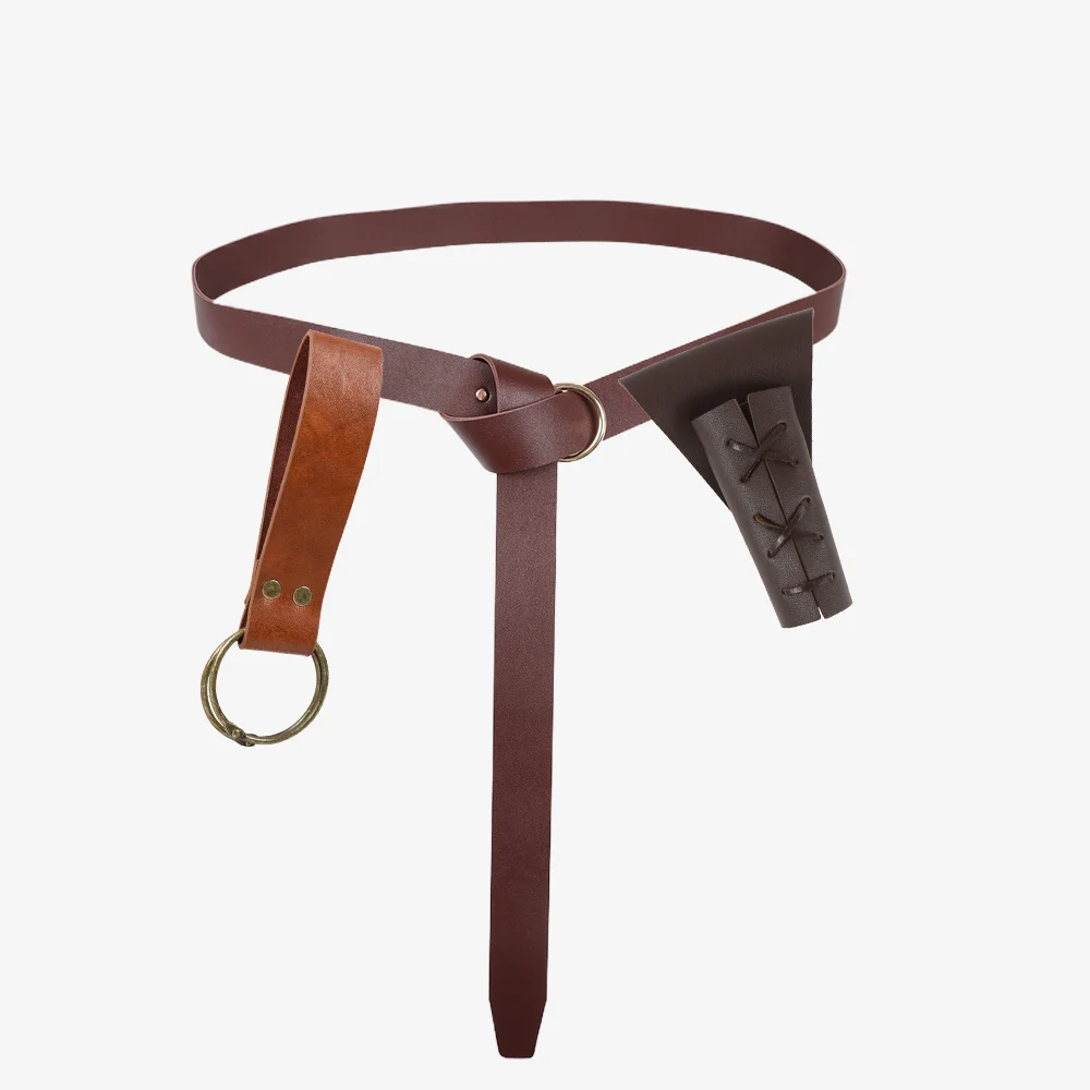 3PCS Brown Medieval Leather Sword Frog Dagger Holder Belt Rapier Scabbard Knight Renaissance Pirate Halloween Costume Cosplay