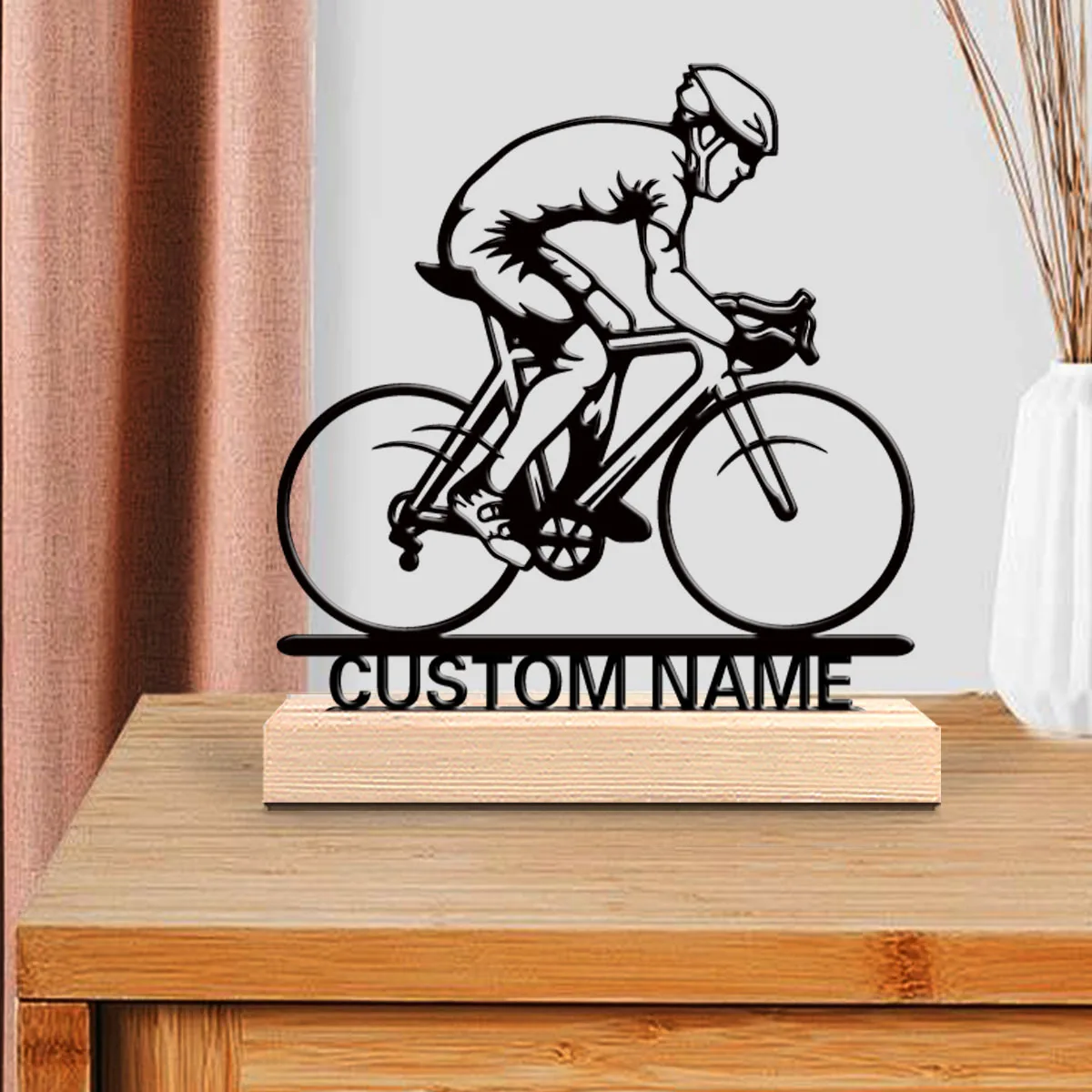 1 قطعة تماثيل معدنية رومانسية مخصصة للدراجة قاعدة خشبية لتزيين الطاولة قاعدة فنية عتيقة لعشاق ركوب الدراجات