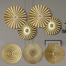 Golden Round Metal Plate Wall Hanging Decoration Iron Crafts Pendant Background Decoration For Living Room Office