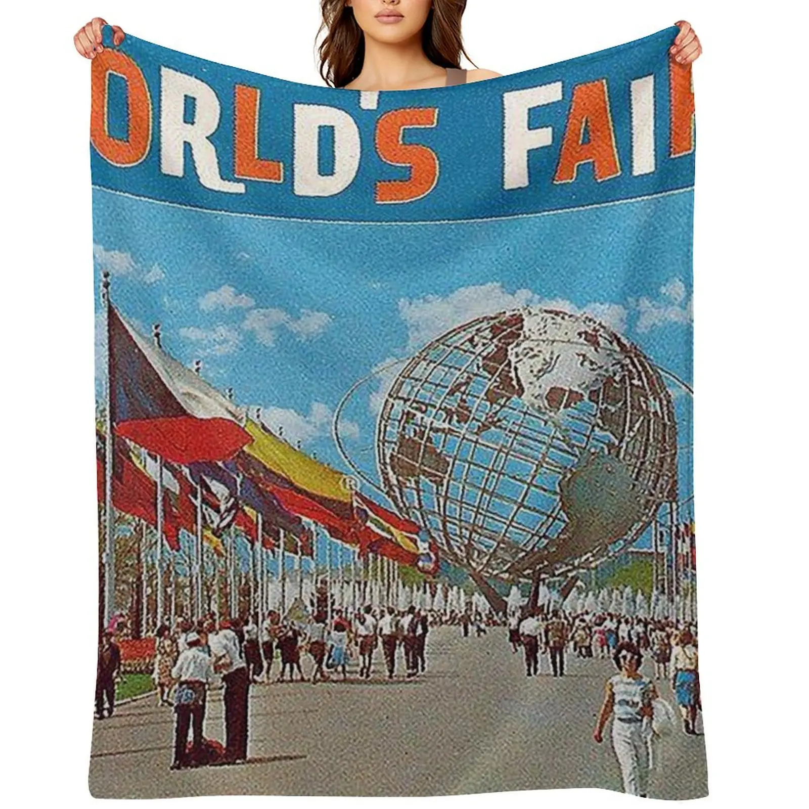1964 new york worlds fair poster,vintage poster,unisphere,flushing meadows,nyc,vintage travel posters,mcm,mid cent Throw Blanket