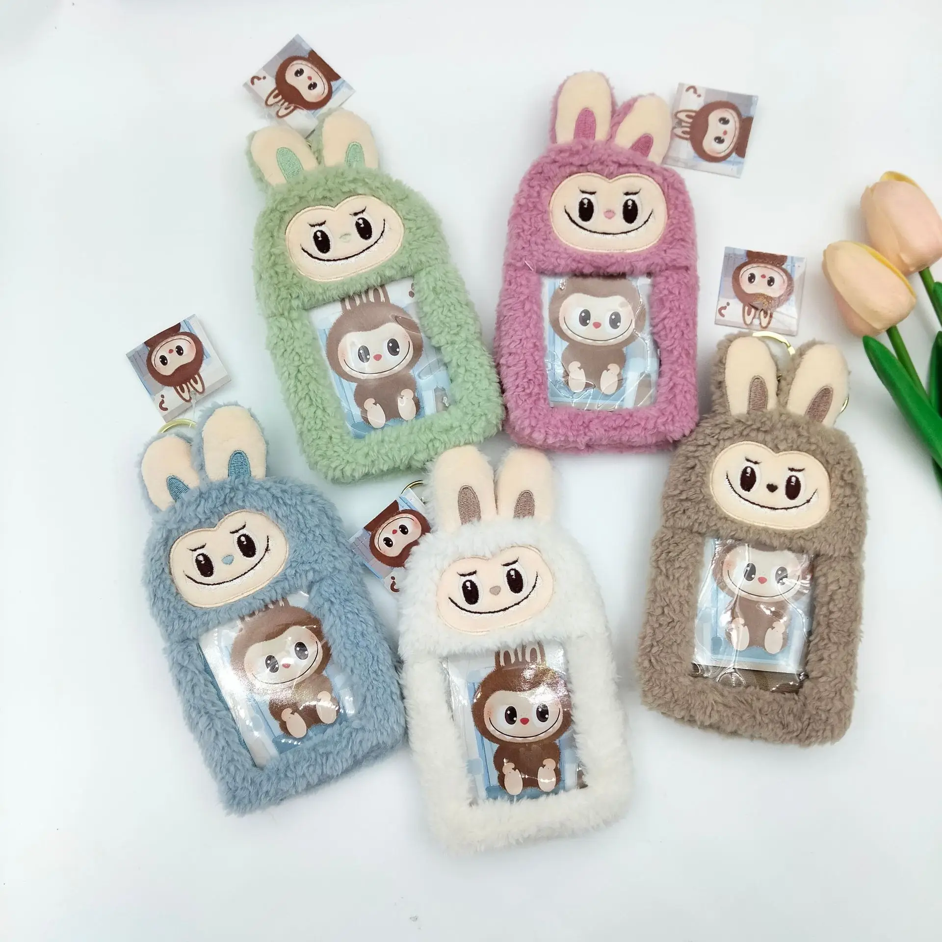 12cm new Monter Labubu Plush Keyring Pendants animal monkey Bus Card sleeve holder Keychain Gifts