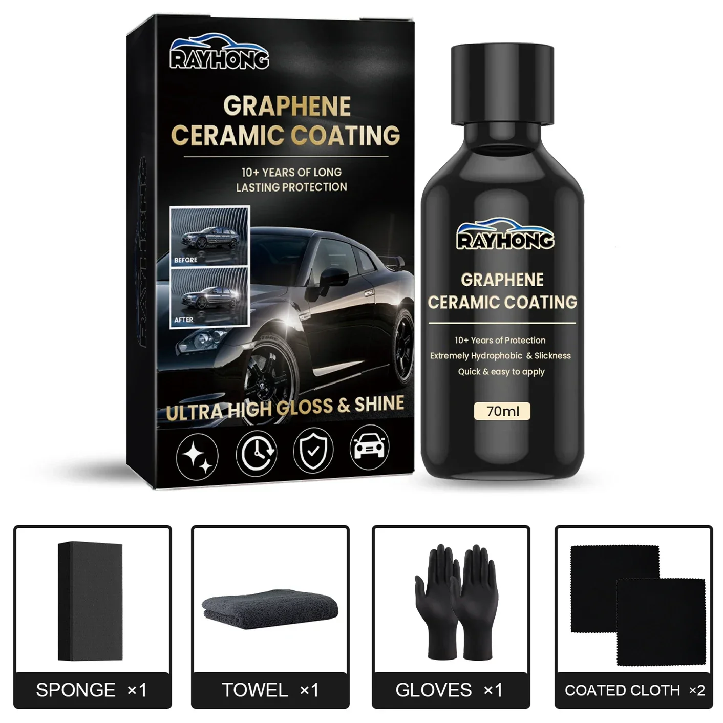 70ML Nano Ceramic Coating Graphene 9H Pro Hydrophobic Paint Protection Car High Temperature Resistance Scratch Resistance