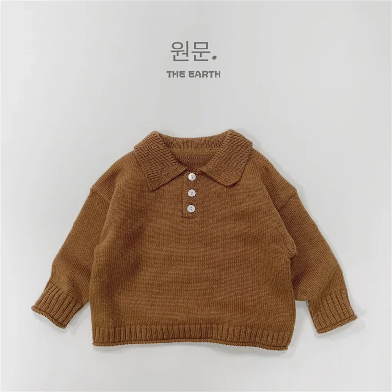 

Boys Woolen Sweater Crochet Cotton Windbreak 2024 Brown Plus Thicken Autumn Winter Pullover Warm Children's Clothing