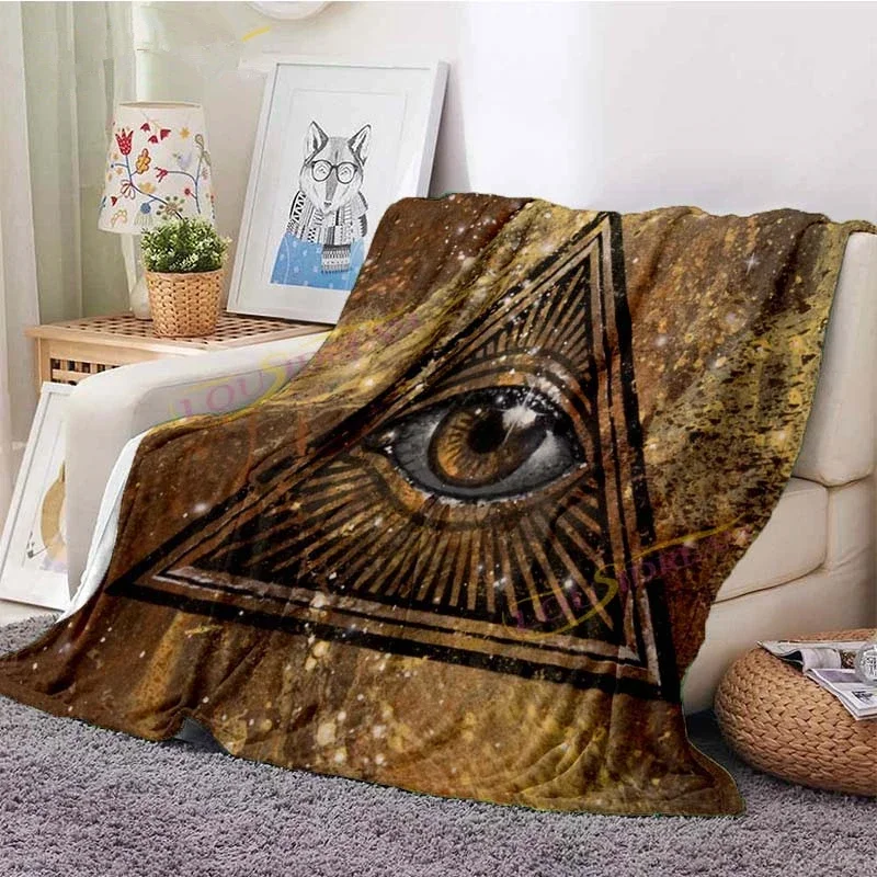 Evil Eye Blanket Turkish Nazar Spiritual Art Blanket Vintage Mid Century Flannel Blanket Sofa Chair Throw Blanket Travel Blanket