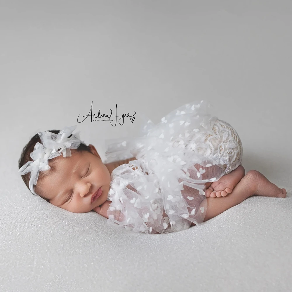Newborn Girl Photography Outfits White Lace Heart Tutu Romper Baby Photo Shoot Clothes Headband Newborn Lace Tutu Dress 0-3 M