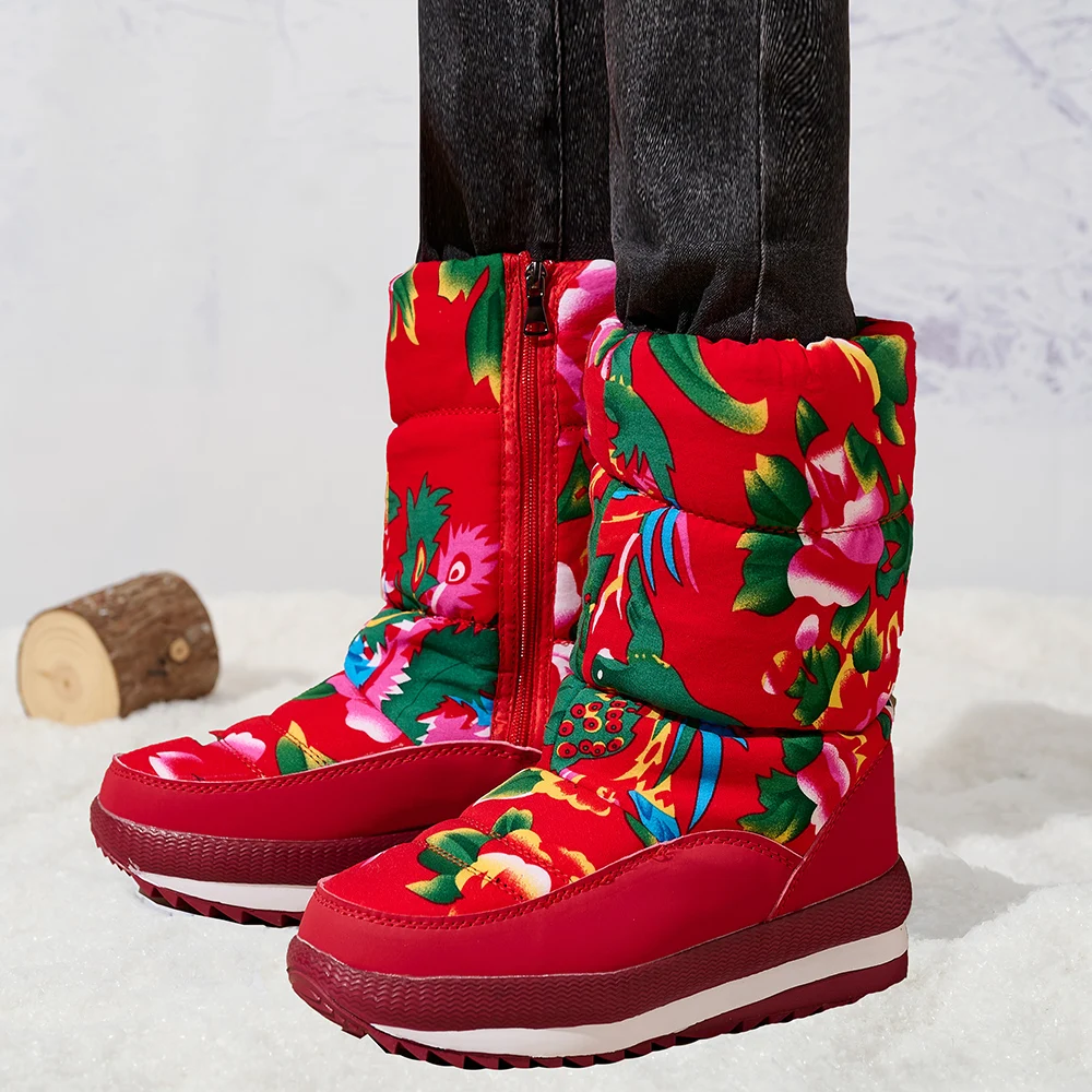 

Winter Women Boots Warm Fur Snow Boots Plus Size Casual Platform Women Shoes Antislip Fashion Flower Women Cotton Shoes