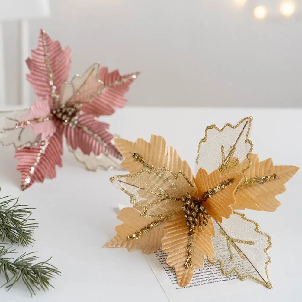 25cm Glitter Christmas Poinsettia Flower Xmas Tree Hanging Realistic Flower Merry Christmas Decoration For Navidad Noel