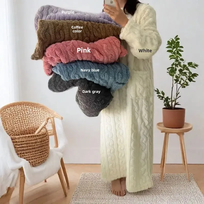 Autunno Inverno Addensato Soffici Indumenti Da Notte Vestiti Per La Casa delle Donne Foderato In Pile Oversize Allentato Caldo Veste Accappatoio Gonna