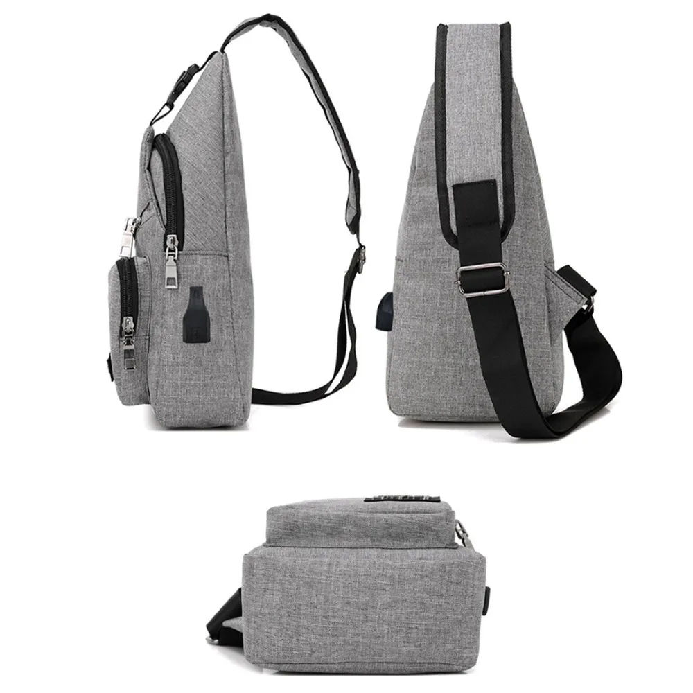 Bolso de pecho antirrobo para hombre, bandolera de mensajero de viaje corto, bolso de cuero para hombre, mochila cruzada con carga USB, paquete escolar