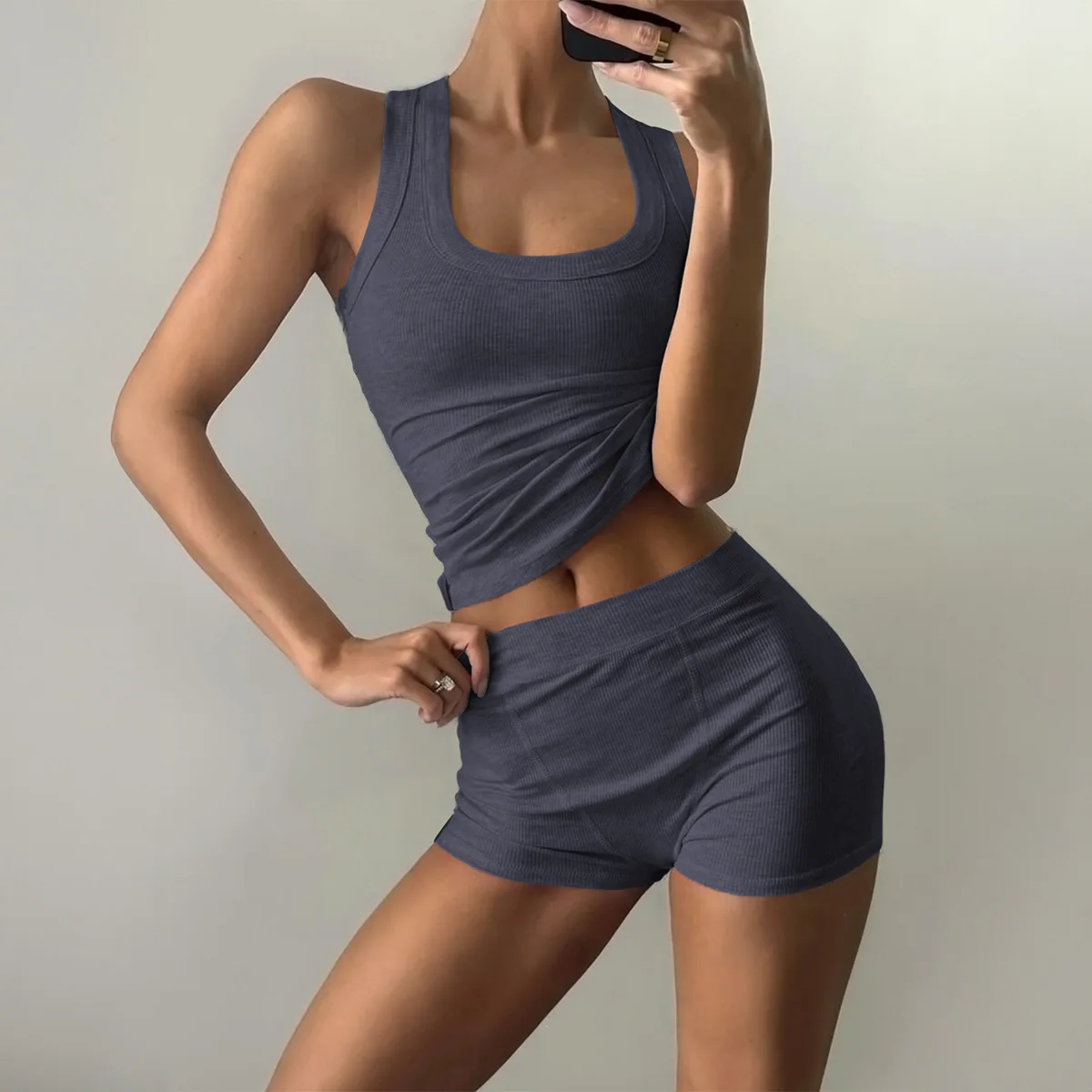 Summer Women Quick Dry Breathable Yoga Tank and Shorts Set Knit Two Piece Activewear for Indoor Workout Outdoor Running Multi Co