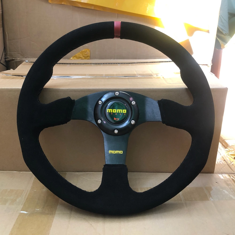 

Flat 14Inch Racing Suede Leather MOMO Steering Wheel Car Rally Drift JDM MOMO Steering Wheel Volantes For VW HONDA TOYOTA BMW