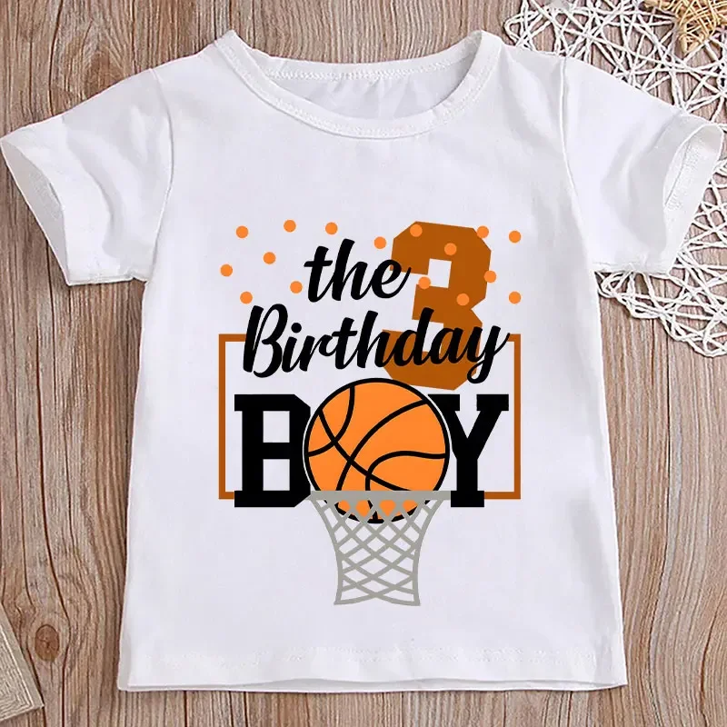 3th Birthday boys Graphic T Shirt Short Sleeve Tees Family party Matching Siblings Basketball Theme Unisex Clothes White Tops