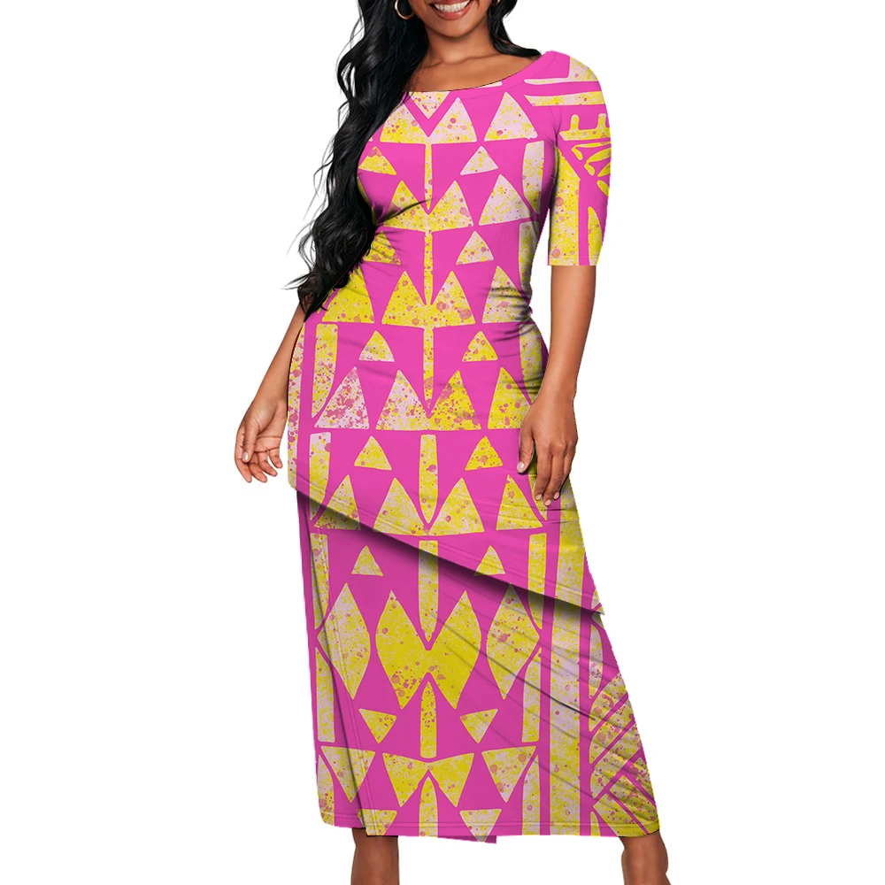 

Ladies Maxi Polynesian Puletasi Custom Pattern Design Party Festive Uniformed Clothing Factory Direct Summer Vintage Dress