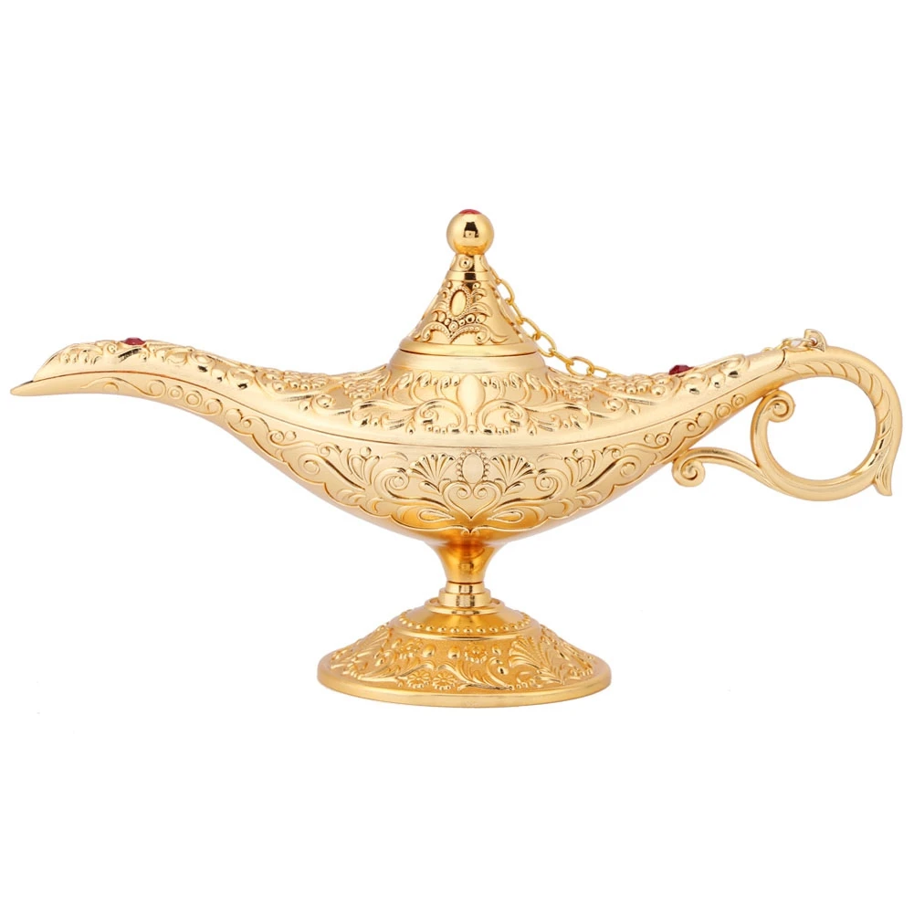 

Carved Tea Pot Home carft Decoration Metal Carved Legend Wishing Oil Lamp Tea Pot Retro Home Furnishing Article Decoration(gold)