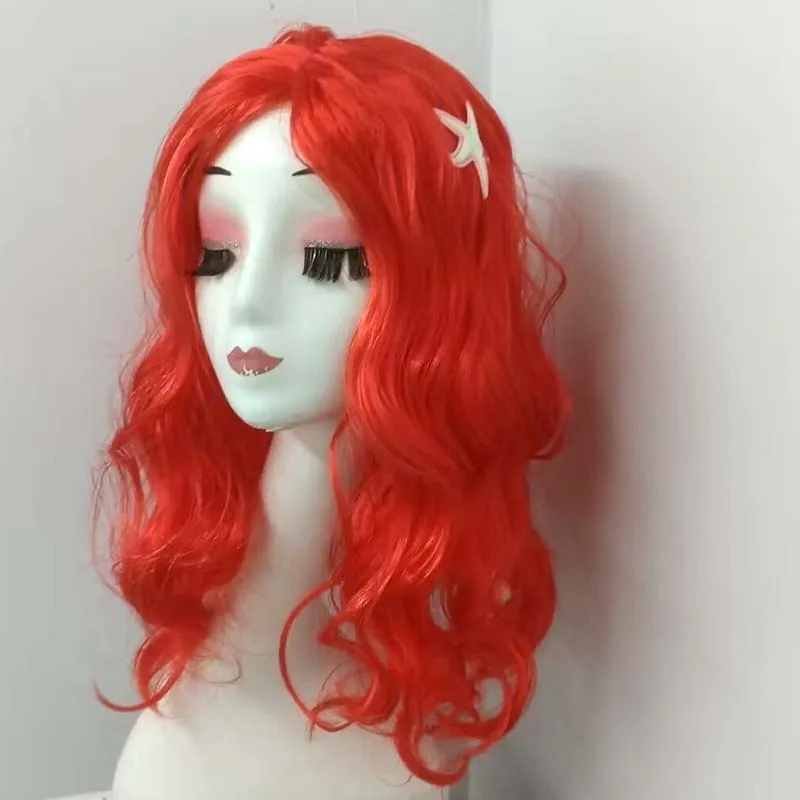 子供マーメイドアリエルコスプレウィッグ赤波状ロングカーリーヘアヘッドドレス誕生日クリスマスパーティーコスチュームアクセサリーキッズギフト