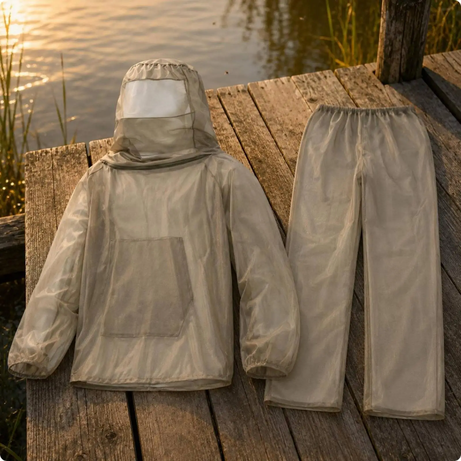 Hooded Mesh Top and Pants Lightweight Protection Suit Breathable Suit for, Gardening, Tea Picking