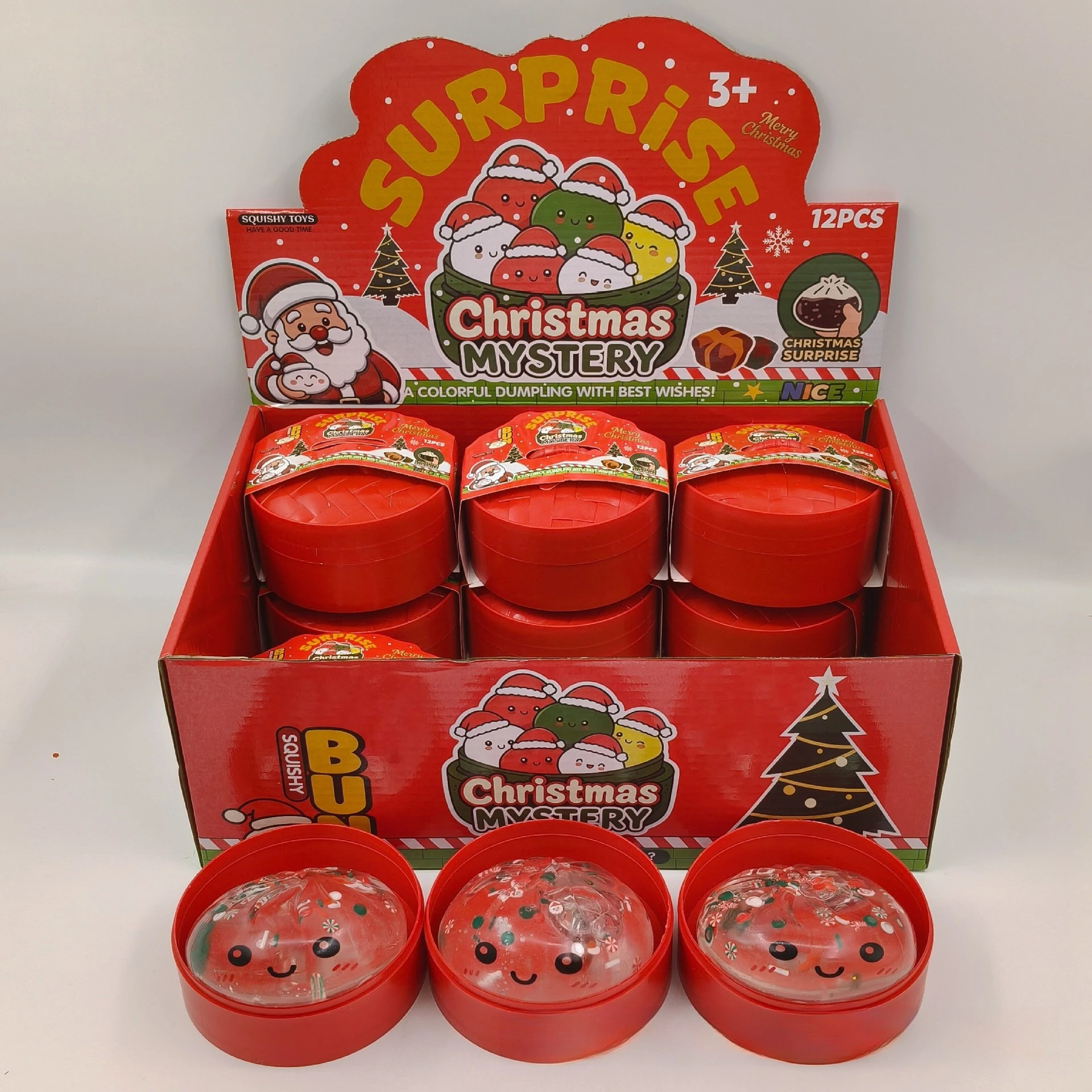 1/12PCS New Christmas Maltose Bun Squishy with LED Light Cartoon Smiley Face Realistic Stress Relief Fidget Toy Gift for Kids