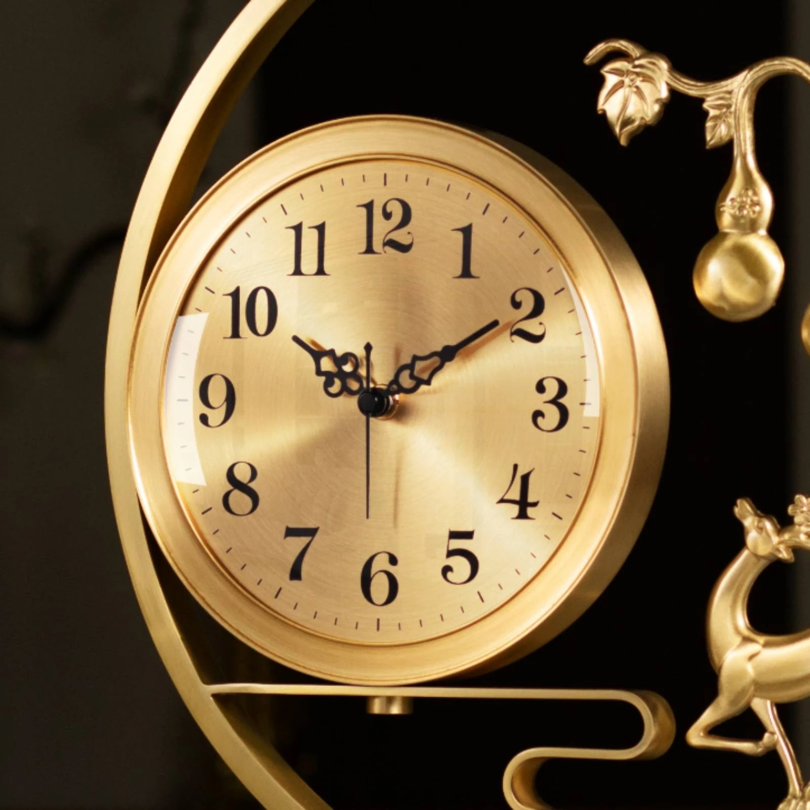Brass Tabletop Clock Gold Finish Decorative Brass Clock Home Decor Metal Frame Non-Ticking