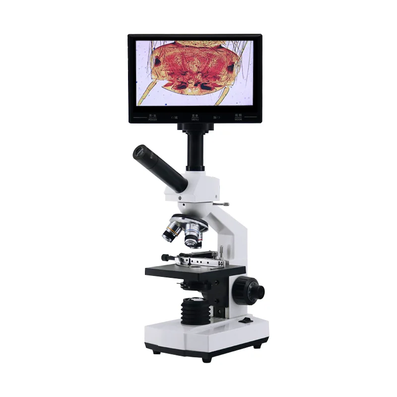 40X-1600X single-double lens professional biological microscope, four objectives camera with lcd display full hd to observe cell