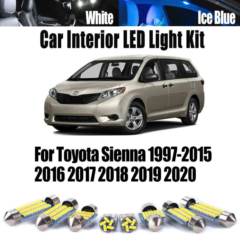 

Для Toyota Sienna 1997-2015 2016 2017 2018 2019 2020 автомобильный потолочный светодиодный внутренний купольный светильник, комплект аксессуаров Canbus без ошибок
