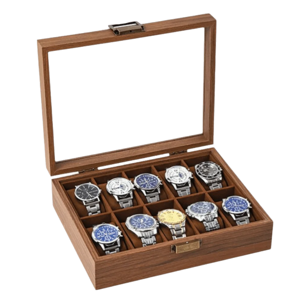 10 Slot Watch Display Box Clear Glass Lid Density Board Watch Storage Case Simple Design Display Case Watch Organizer Box
