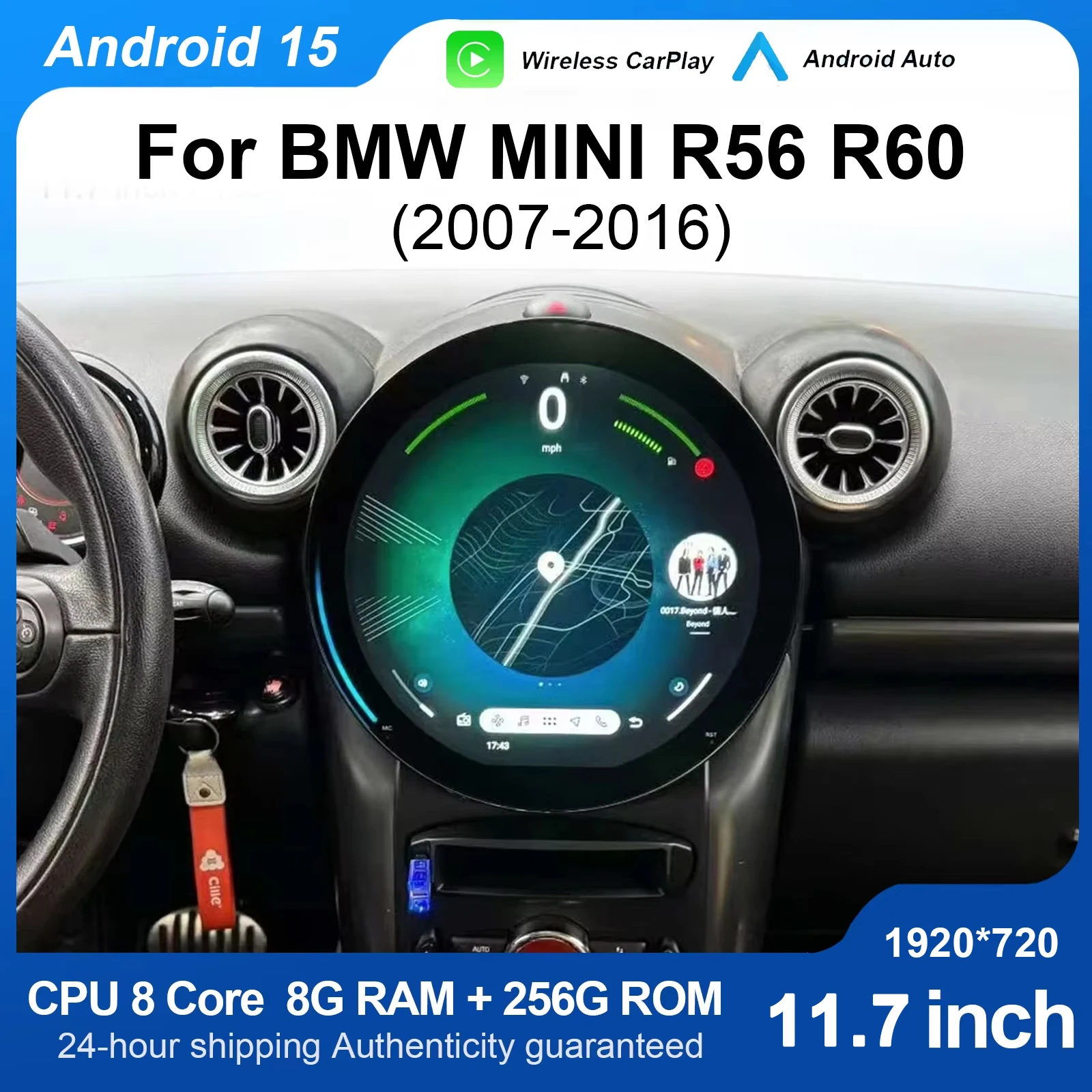 Android Car Radio for BMW MINI R56 R60 2007-2016 Multimedia Player Supports CarPlay, Android Auto, GPS Navigation, Bluetooth5.0