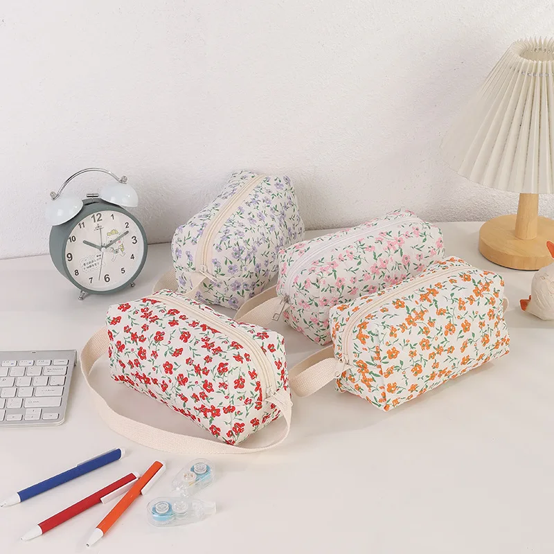 Simple Portable Gardenia Pencil Case Simple Ins High-value Student Storage Stationery Bag Cosmetic Bag Large Capacity