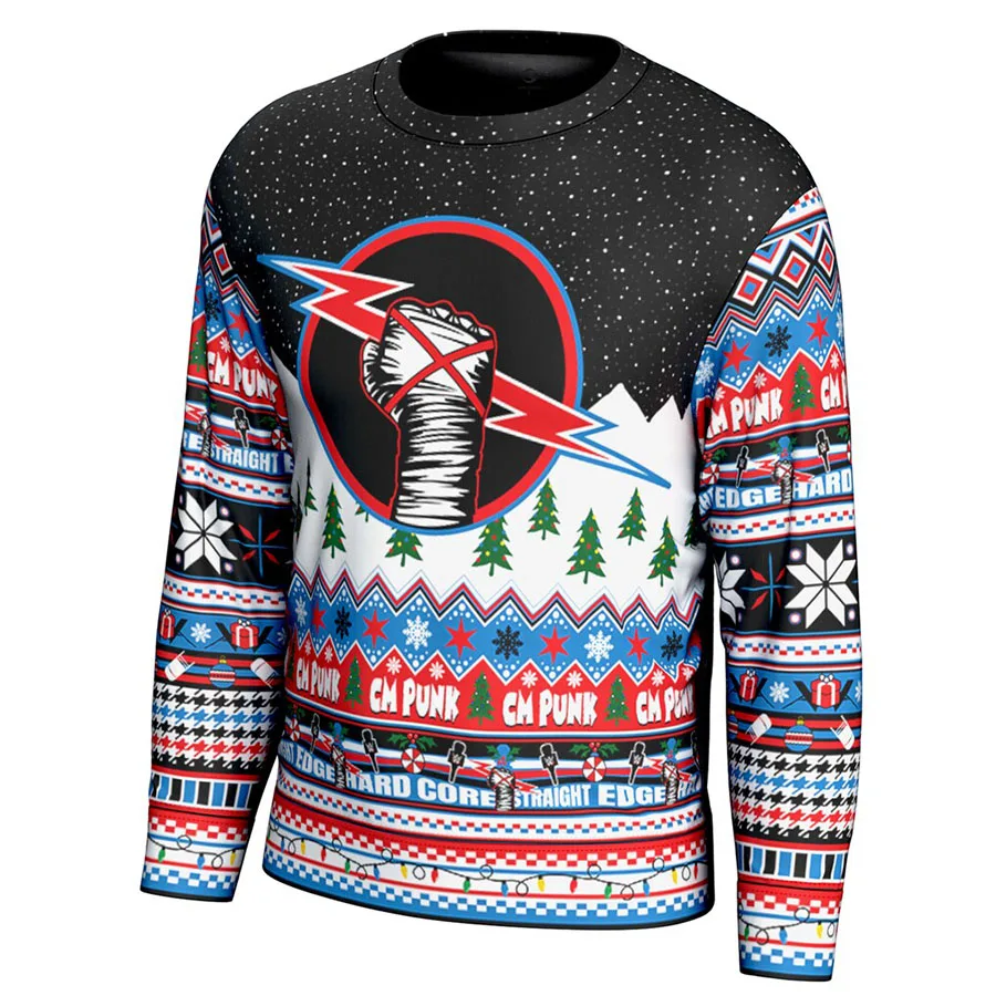 

Men's Black CM Punk Ugly Sweater Simple Stylish Durable Practical Soft And Close Fitting Suitable For Christmas Movie Nights