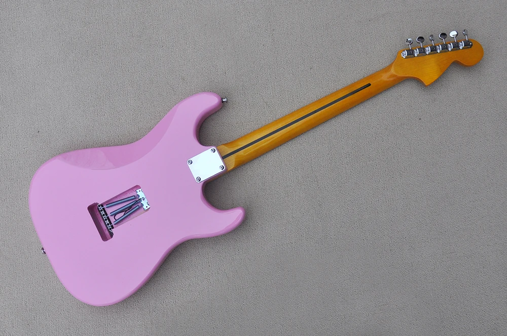 6 Strings Pink Left Hand Electric Guitar with SSS Pickups,yellow Maple Fretboard,Can be Customized