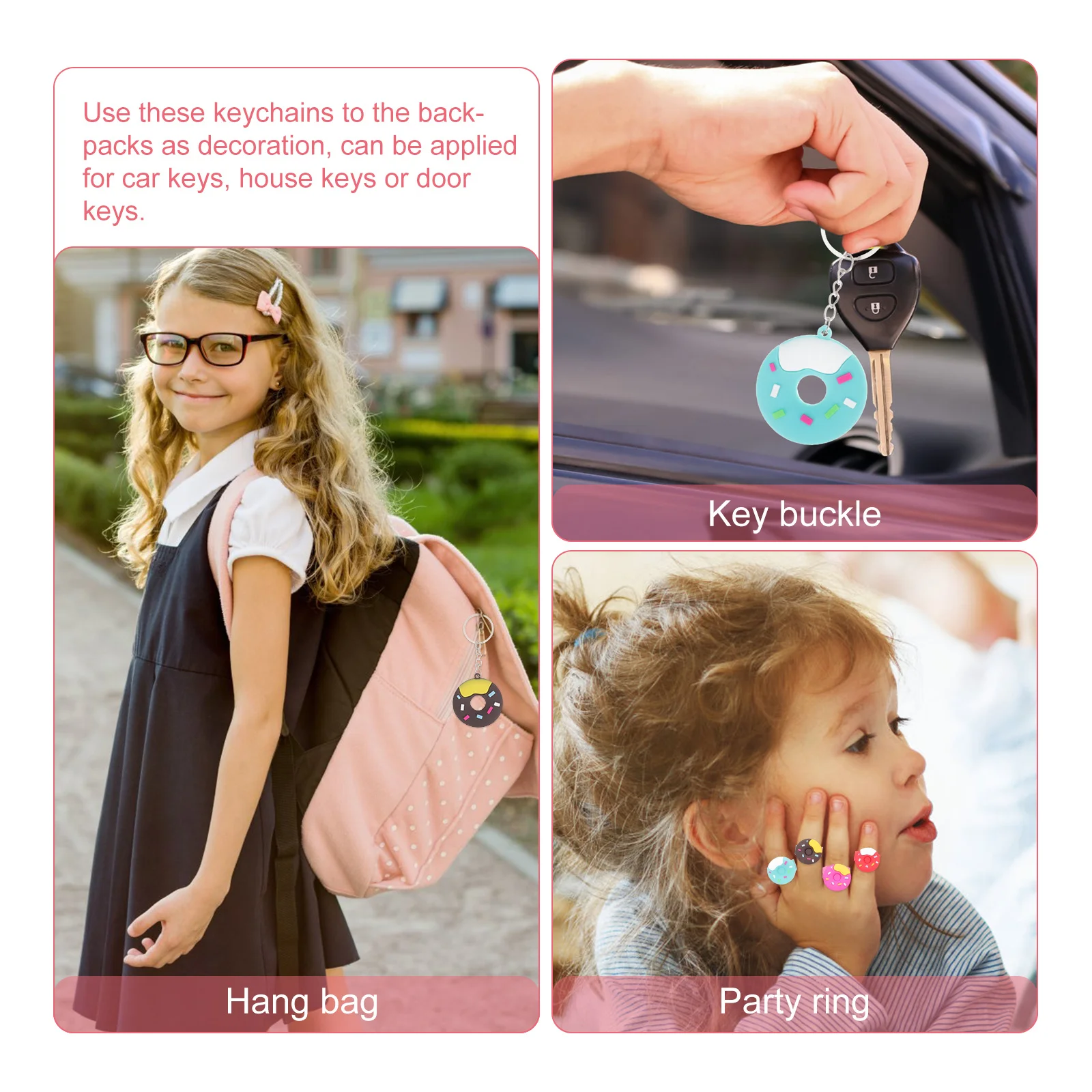 

Birthday Party Favors for Kids 24 Pcs Donut Themed Keychains Doughnut Party Supplies Children Favors Soft PVC Ring Gifts Fun