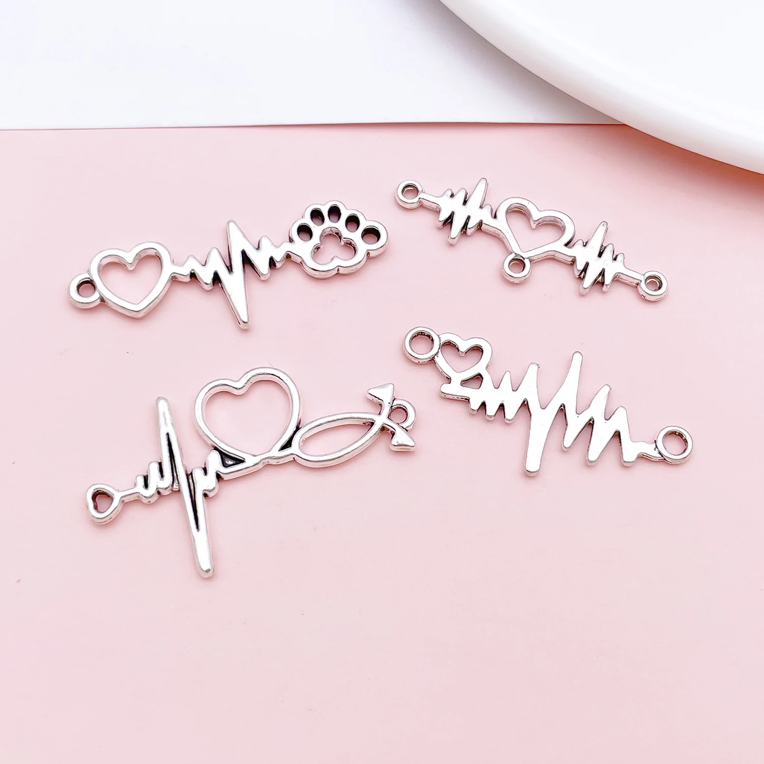 2pcs/10pcs Alloy Ancient Silvery Electrocardiogram Pendant Jewelry Making DIY Earrings Charms for Jewelry Bracelets Necklace