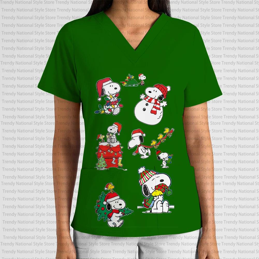 الصيف التمريض موحدة عيد الميلاد مرحبا كيتي الأسنان سبا الحيوانات الأليفة متجر المرأة تي شيرت المرأة ممرضة موحدة الخامس الرقبة طباعة فرك #1