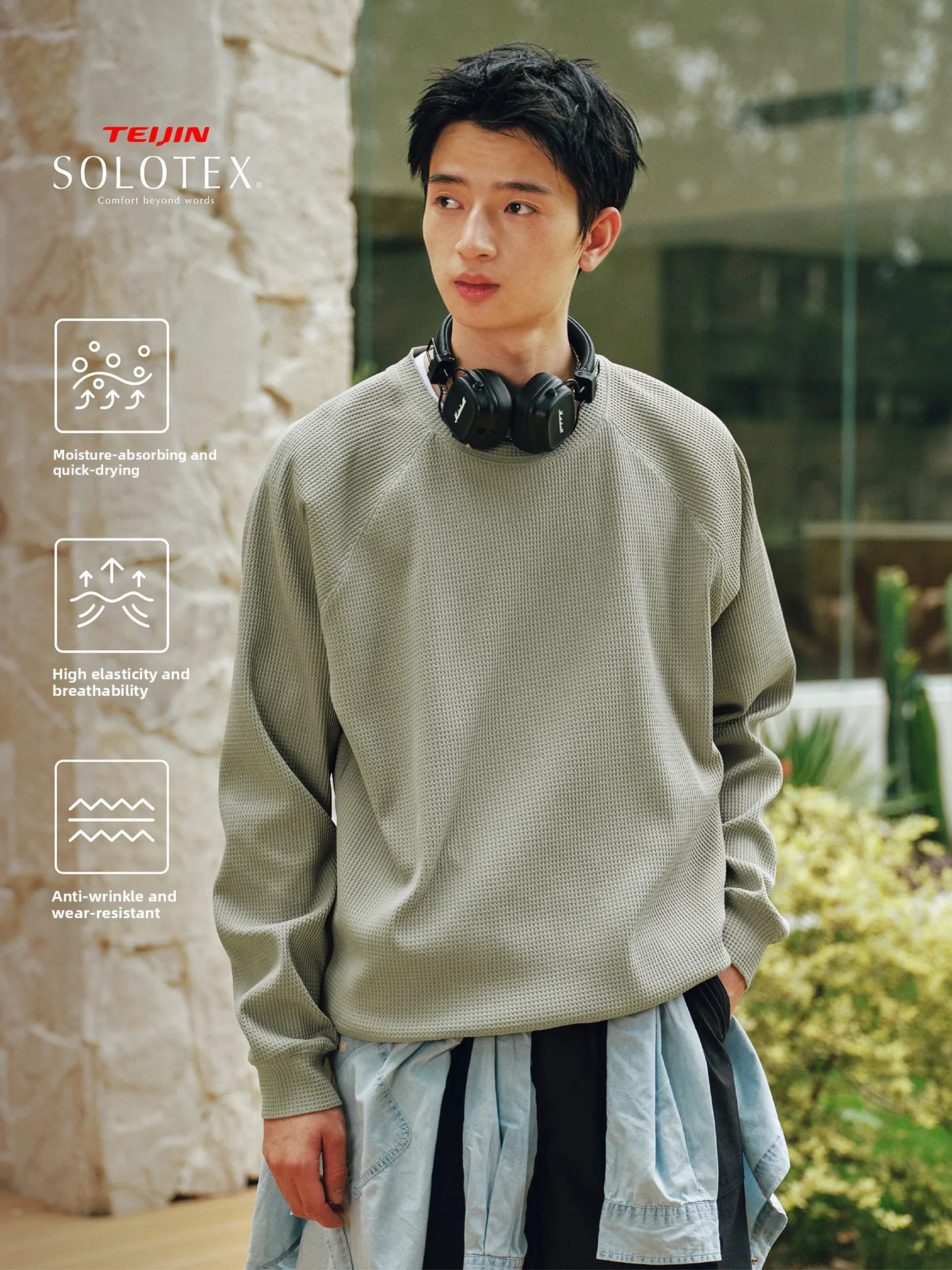 

Men's Crew Ne Long Sve Sweatirt Qui Dry Breathable T-irt Resti SoloTEX Cloud Pattern Casual Wear Polyester Fabric