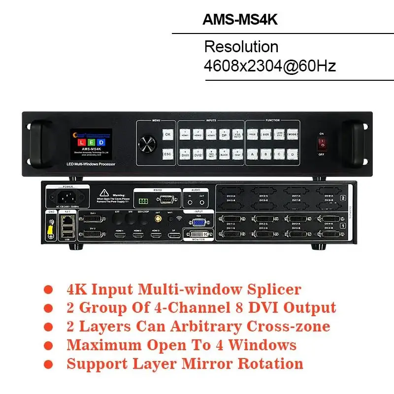 AMS MS4K 4K rozwijająca się wejście USB SDI 8 DVI wyjście z wieloma oknami Splicer podtrzymująca obracanie lustrzane warstwy dla duży wyświetlacz ledowy ściany