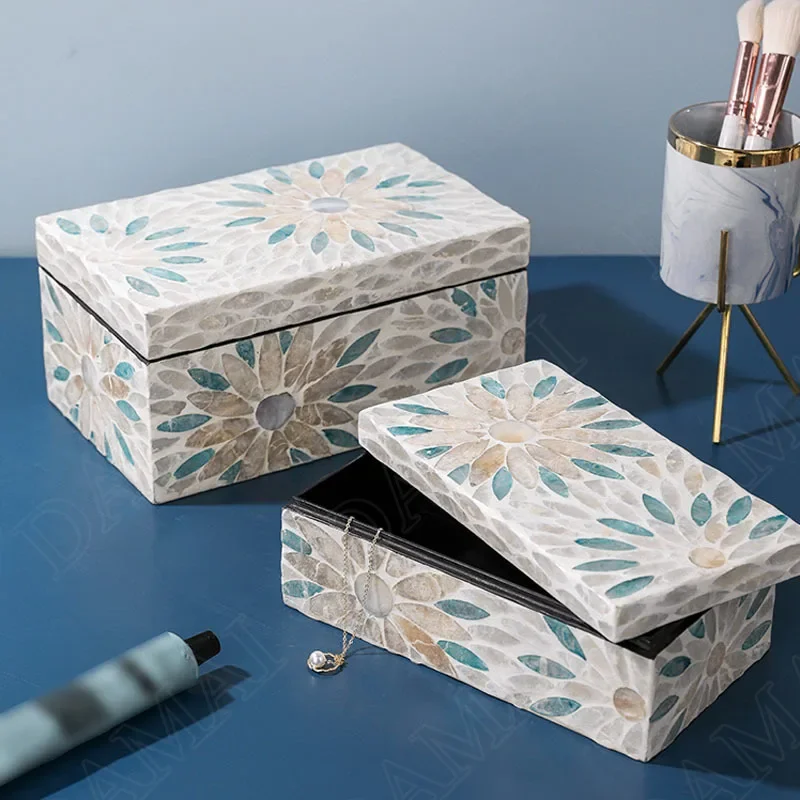 Creativity Natural Shell Storage Box with Lid Bedroom Cosmetic Container Desktop Jewelry Organizer Home Decoration Ornaments