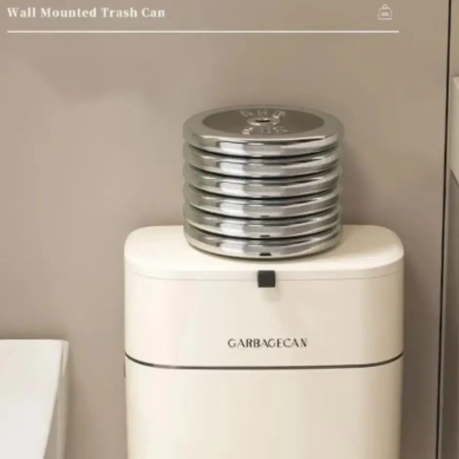 Kitchen Hanging Garbage Bin, Household Cream White Seamless Sticker Cabinet, Garbage Basket With Lid, Household Wall Hanging image 6