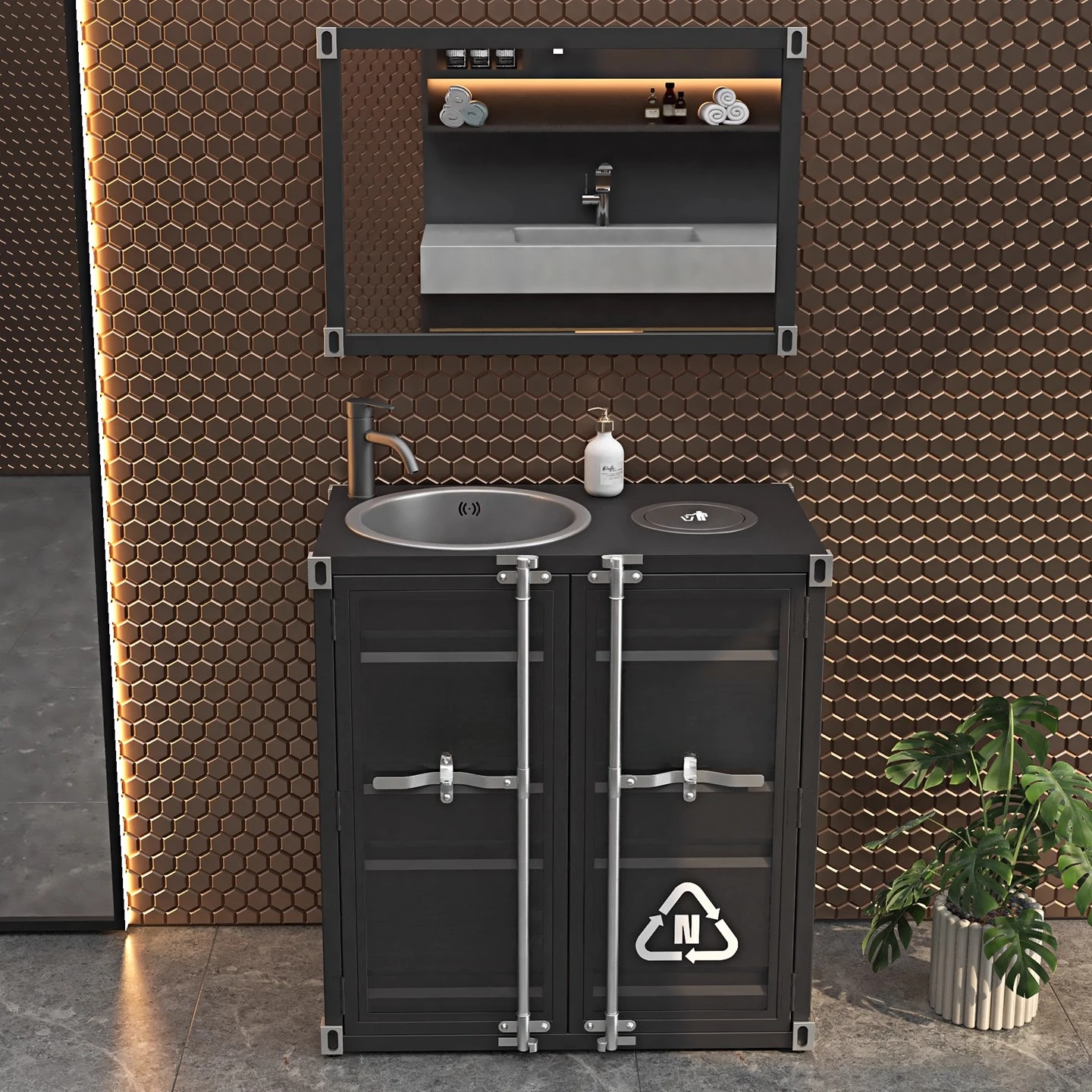 Integrated commercial washing basin set