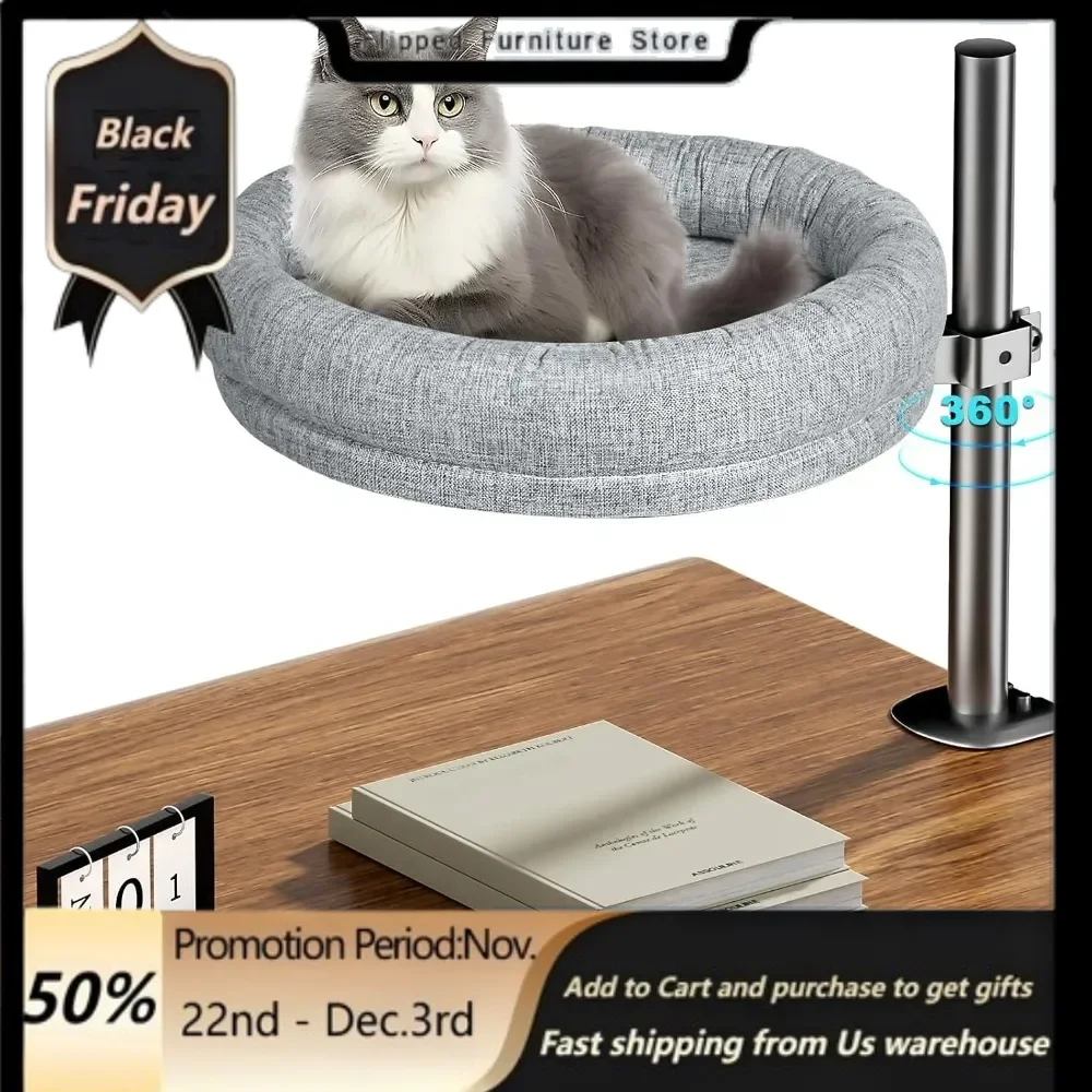 

Desk Nest Cat Bed Round Cat Beds for Desk Indoor Cats up to 40 lbs, Cat Hammock for Desk 360° Rotation & Adjustable Height.