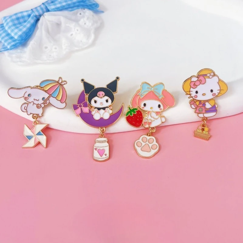 Sanrio minha melodia kuromi olá kitty anime periférico dos desenhos animados bonito metal crachá broche mochila pingente feminino coração festival presente