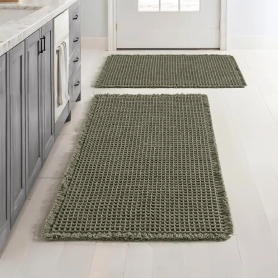 

Set of 2 Waffle Bathroom Rugs Super Absorbent Non Slip Bath Rugs for Bathroom Floor and Tub Machine Washable with Tassels Ultra