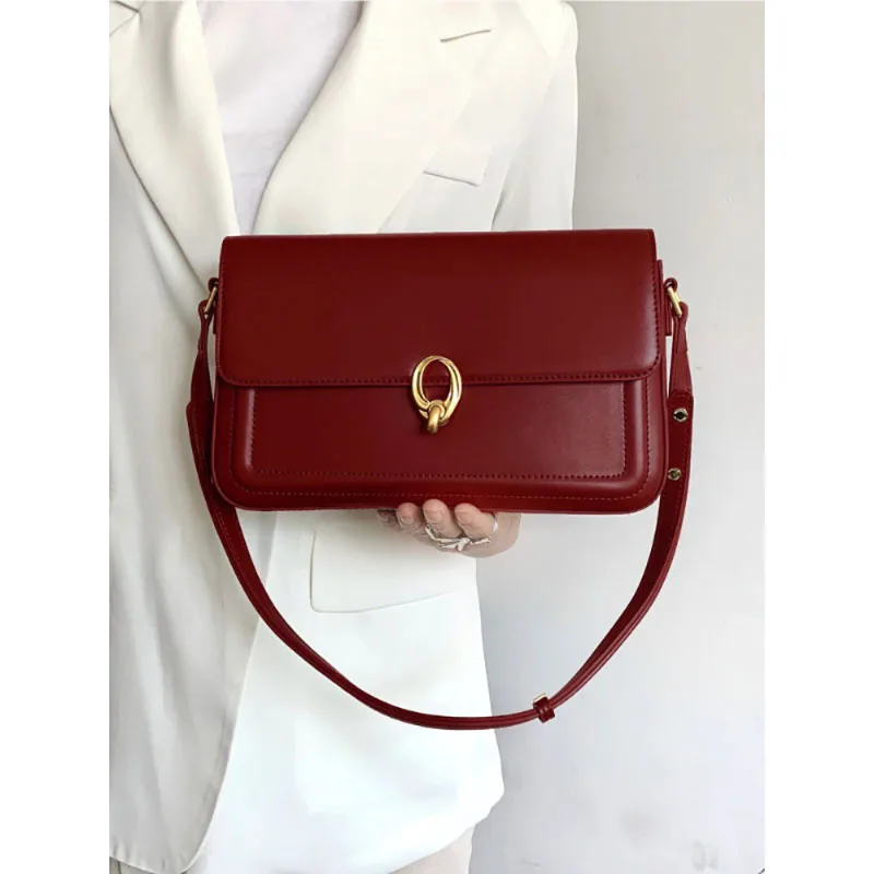 Simple Vintage Red Bag Light Luxury Single Shoulder Fashion Wedding Bag New French Niche Texture High-End Underarm Pack Pop