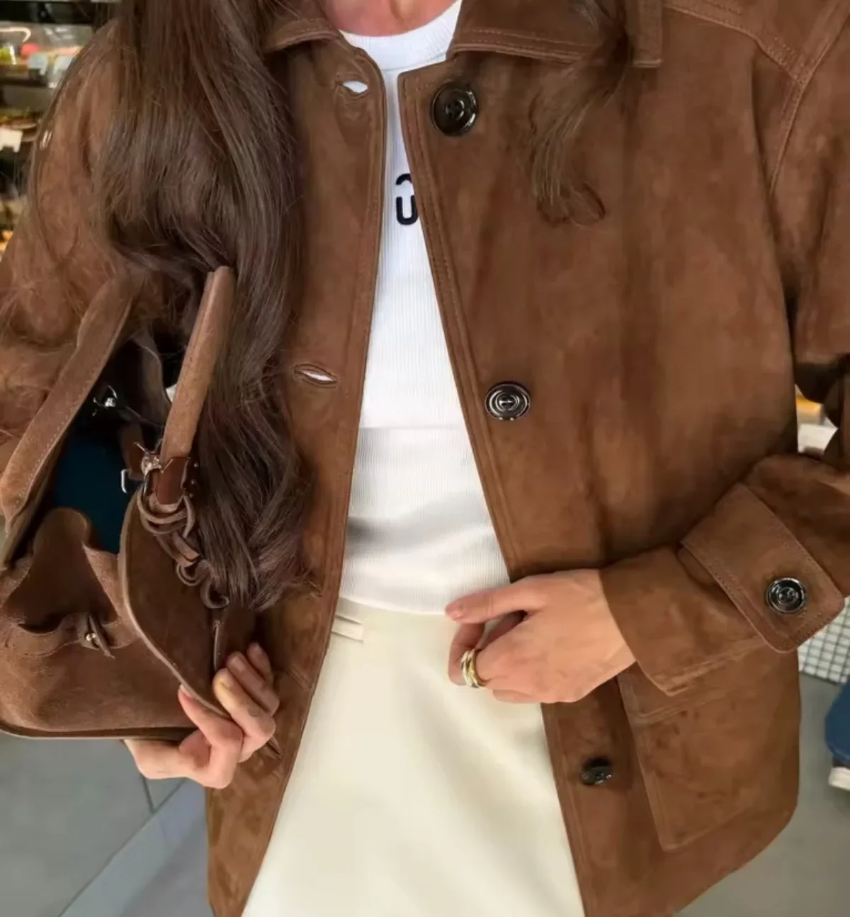 Damen Leder-Wildleder Jacke Mantel Vintage - close-up view