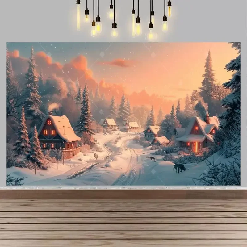 VIKAMA Photography Background Christmas Snow Lake Boardwalk View Backdrop for Party Birthday Photo Booth Home Decor