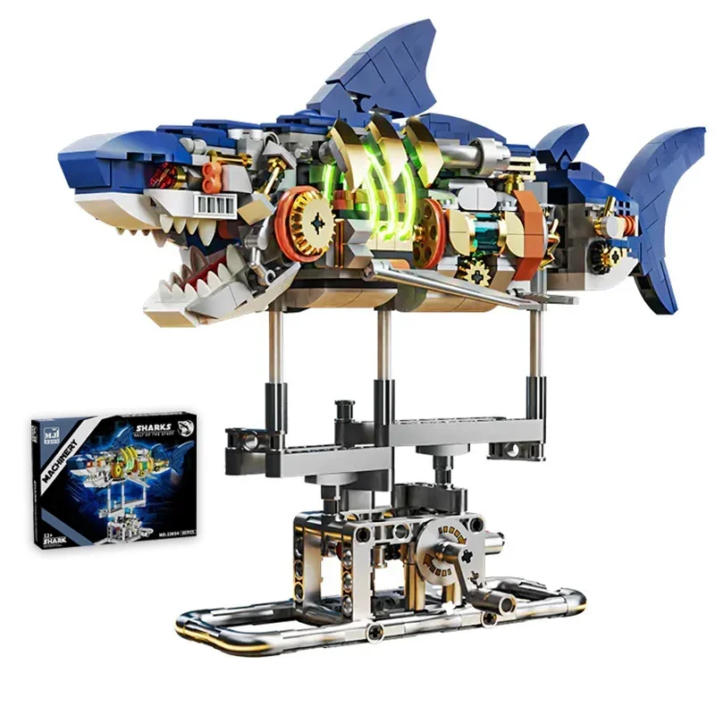 Mechanical Shark Building Blocks Set Shark Sea Life Building With Display Stand And Lights Block Toys Kids Adults Birthday Gifts