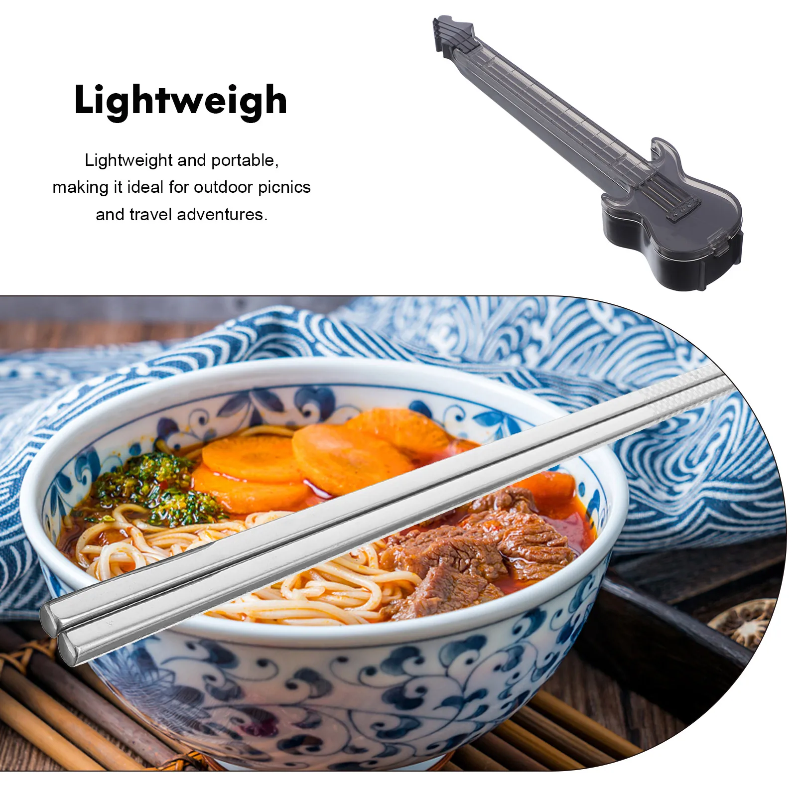 

1Set Stainless Steel Travel Utensil Set Guitar Shape Spoon Fork Chopsticks Portable Reusable Utensils for Camping Picnic