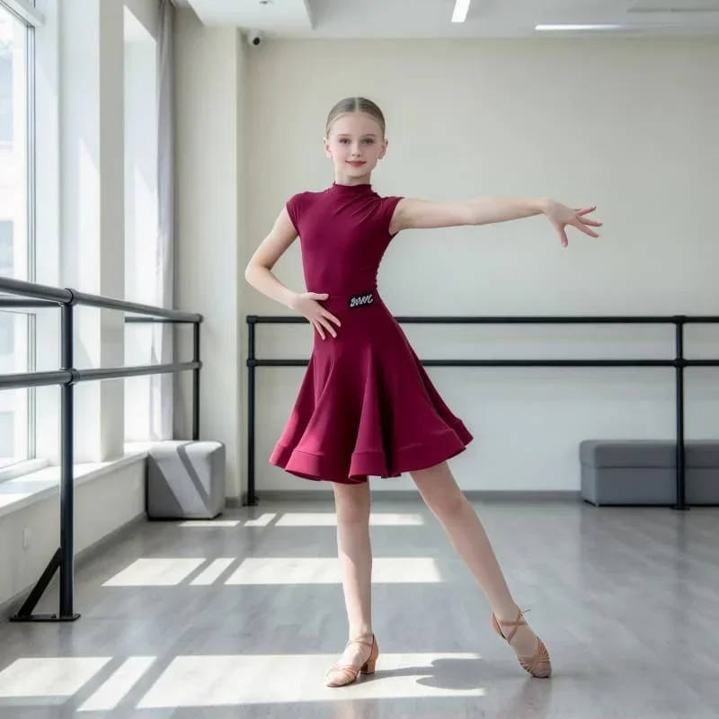 High Neck Latin Performance Skirt Training Competition Professional Tango Dance Cha Cha Rumba Dance Costumes Practise Wear Girls