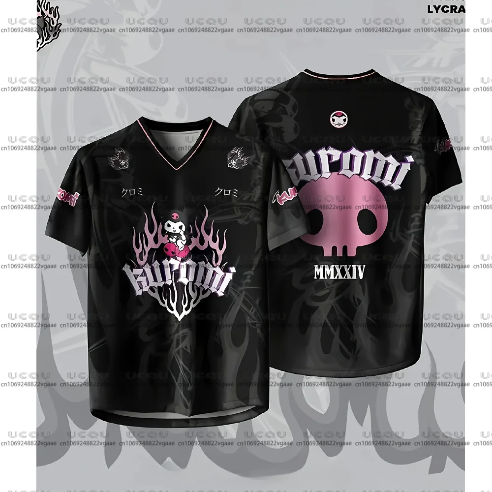 Disney meninas crianças kuromi anime crianças meninos t camisa presente y2k roupas de futebol topo verão casual camiseta crânio chama kitty
