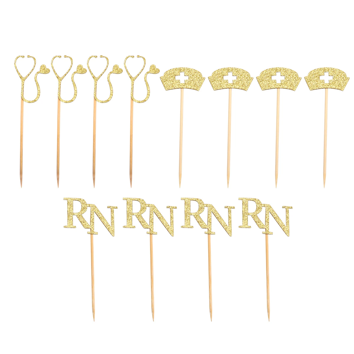 

24pcs Nurse Graduation Cake Picks Party Cupcake Toppers Birthday Decoration Golden Color Dessert Decor School Supplies