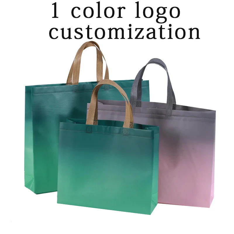 Non-woven Fabrics Gradient Shopping Bags, 1C Logo, Customized Gift Package, Reusable Eco-friendly Packing Bags, 50Pcs